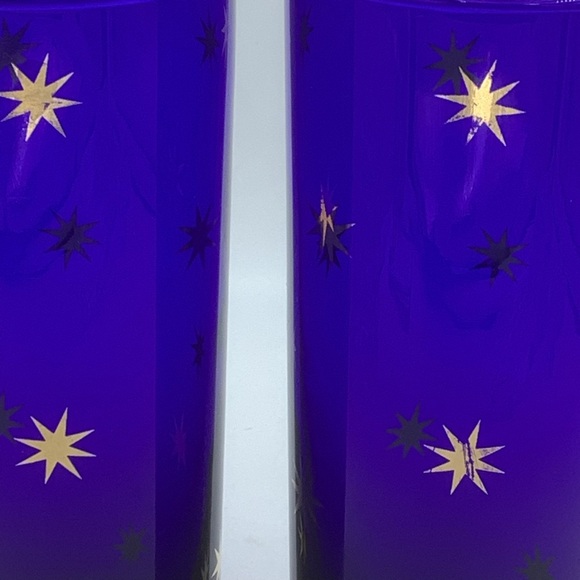 Two Culver Cobalt Blue with Gold Star Design 6 1/4” Glasses - Picture 4 of 9